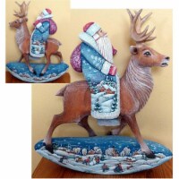 G.DeBrekht 216381 Reindeer Rocking Wood Carved Hand Painted Santa Clause Figurine