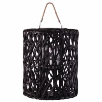 Wood Cylindrical Lantern with Rope Handle, Black - Large