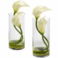 Double Calla Lily With Cylinder, Cream - Set of 2