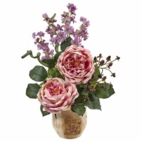 Large Rose & Dancing Daisy in Wooden Pot, Pink