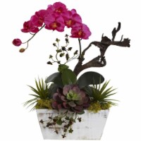 Orchid & Succulent Garden with White Wash Planter, Light Purple