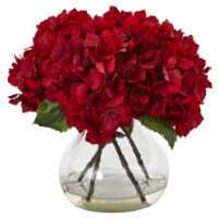 Spillover Red Hydrangea with Vase Silk Flower Arrangement