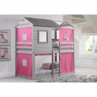 PD-1370TTLG-P Deer Blind Twin Over Twin Bunk Loft with Pink Tent - Light Gray