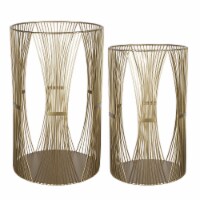 Stratton Home Decor Boho Gold Metal Set of 2 Hurricane Candle Holders
