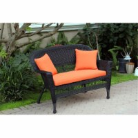 Jeco W00207-L-FS016-CL Black Wicker Patio Love Seat With Orange Cushion And Pillows
