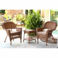 Jeco W00205_2-CES007 3 Piece Honey Wicker Chair And End Table Set With Brown Chair Cushion