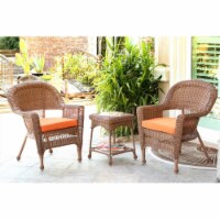 Jeco W00205_2-CES016 3 Piece Honey Wicker Chair And End Table Set With Orange Chair Cushion