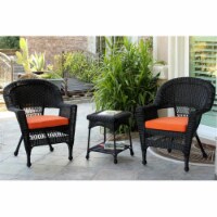 Jeco W00207_2-CES016 3 Piece Black Wicker Chair And End Table Set With Orange Cushion