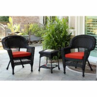 Jeco W00207_2-CES018 3 Piece Black Wicker Chair And End Table Set With Red Orange Cushion