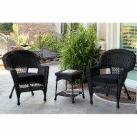 Jeco W00207_2-CES017 3 Piece Black Wicker Chair And End Table Set With Black Cushion
