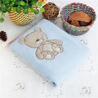TB-BLK010-30.7by39.4 Lovely Bear Embroidered Applique Polar Fleece Baby Throw Blanket