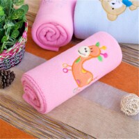 TB-BLK014-GIRAFFE-29.5by39.4 Orange Giraffe - Pink Embroidered Applique Coral Fleece Baby Th