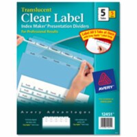 Avery Consumer Products  Index Label Dividers- Plastic- 5-Tab- 3HP Punched- Clear