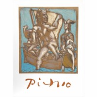 Pablo Picasso 2026 Femme et Minotaure- Lithograph on Paper 29 In. x 22 In. - Brown- Blue- Yel