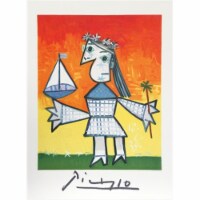Pablo Picasso 2032 Fillette Couronee au Bateau- Lithograph on Paper 29 In. x 22 In. - Red- Ye