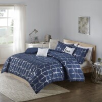 Gracie Mills Metallic Printed Comforter Set - GRACE-9111 Navy/Silver Full/Queen
