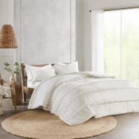 Gracie Mills 3 Piece Pom Pom Cotton Comforter Set Ivory Full/Queen