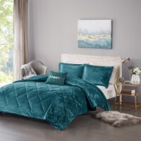 Gracie Mills Velvet Comforter Set Teal Twin/Twin XL