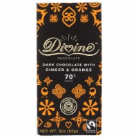 Divine - Bar Dark Chocolate 70% Gng/orng - Case of 12 - 3 oz.