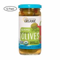 Mediterranean Organic Organic Stuffed Green Olives Red Peppers - Case of 12 - 8.5 oz.