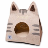 Touchcat 'Kitty Ears' Travel On-The-Go Collapsible Folding Cat Pet Bed House With Toy (Brown)