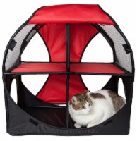 Kitty-Play Obstacle Travel Collapsible Soft Folding Pet Cat House (Red,Black)