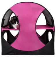 Kitty-Play Obstacle Travel Collapsible Soft Folding Pet Cat House (Pink,Black)