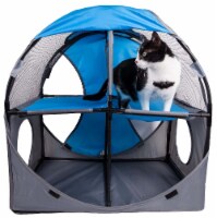 Kitty-Play Obstacle Travel Collapsible Soft Folding Pet Cat House (Blue,Grey)