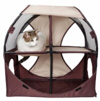 Kitty-Play Obstacle Travel Collapsible Soft Folding Pet Cat House (Khaki,Brown)