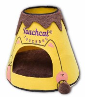 Touchcat Molten Lava Designer Triangular Cat Pet Kitty Bed House With Toy (Yellow,Brown)