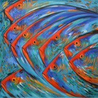 AFD Home 12016864 Fish School Canvas & Wood Gallery Wrap