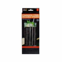 Kole Imports GE108-6 Stainless Steel Reusable Straws - Pack of 4 - Case of 6
