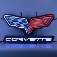 Neonetics Multi-colored Hand Blown Neon Tubing Corvette C6 Flags Neon Sign with Backing