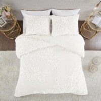 Gracie Mills 5 Piece Cotton Clip Jacquard Duvet Cover Set White/Indigo Full/Queen