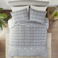 Gracie Mills 5 Piece Cotton Clip Jacquard Duvet Cover Set White/Indigo King/Cal King