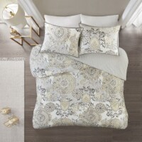 Gracie Mills 3 Piece Cotton Floral Printed Reversible Duvet Cover Set Yellow Full/Queen