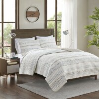 Gracie Mills 3 Piece Printed Microfiber Seersucker Quilt Set Taupe/Blue Full/Queen