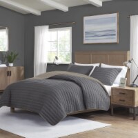 Gracie Mills 3 Piece Crinkled Microfiber Quilt Set Charcoal Full/Queen