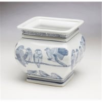 AA Importing 59835 Square Blue & White Planter