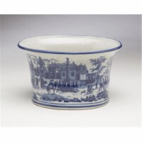 AA Importing 59846 Town Scene Toile Design Planter, Blue & White