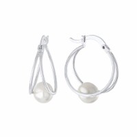 Elements Silver Plated Pearl Hoop Earrings Perspective: Main