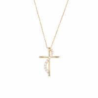 14K Gold Over Brass Cubic Zirconia Swirl On Cross Necklace Perspective: Main