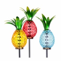 Four Seasons Courtyard Metal & Glass Solar Pineapple Garden Stake, Assorted Colors