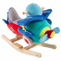 Kids Plush Stuffed Ride on Wooden Rockers with Sounds & Handles Rocking Plane Toy