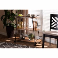SR192046-Rustic Brown-Black-Cart 3-Tier Rustic Mobile Wine Bar Cart, Black & Walnut