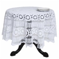 72 in. Galucia Round Handmade Crochet Cotton Lace Table Linens - White