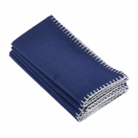 20 in. Square Whip Stitched Design Napkin, Navy Blue - Set of 4