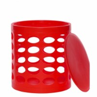 Otto Storage Stool - Round Plastic Storage Ottoman with Oval Perforated Pattern Red