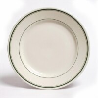 Green Bay 8.38 in. Wide Rim Rolled Edge China Plate - American White with Green Band - 3 Doze