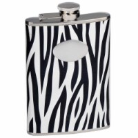 Zebra Black & White Leather Stainless Steel Flask - 8oz